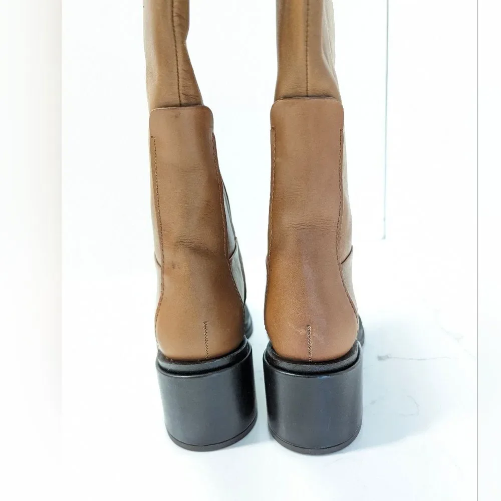 NEW Franco Sarto Womens L-Dorica Wide Calf leather High Tall Boot Cognac 6.5 WC